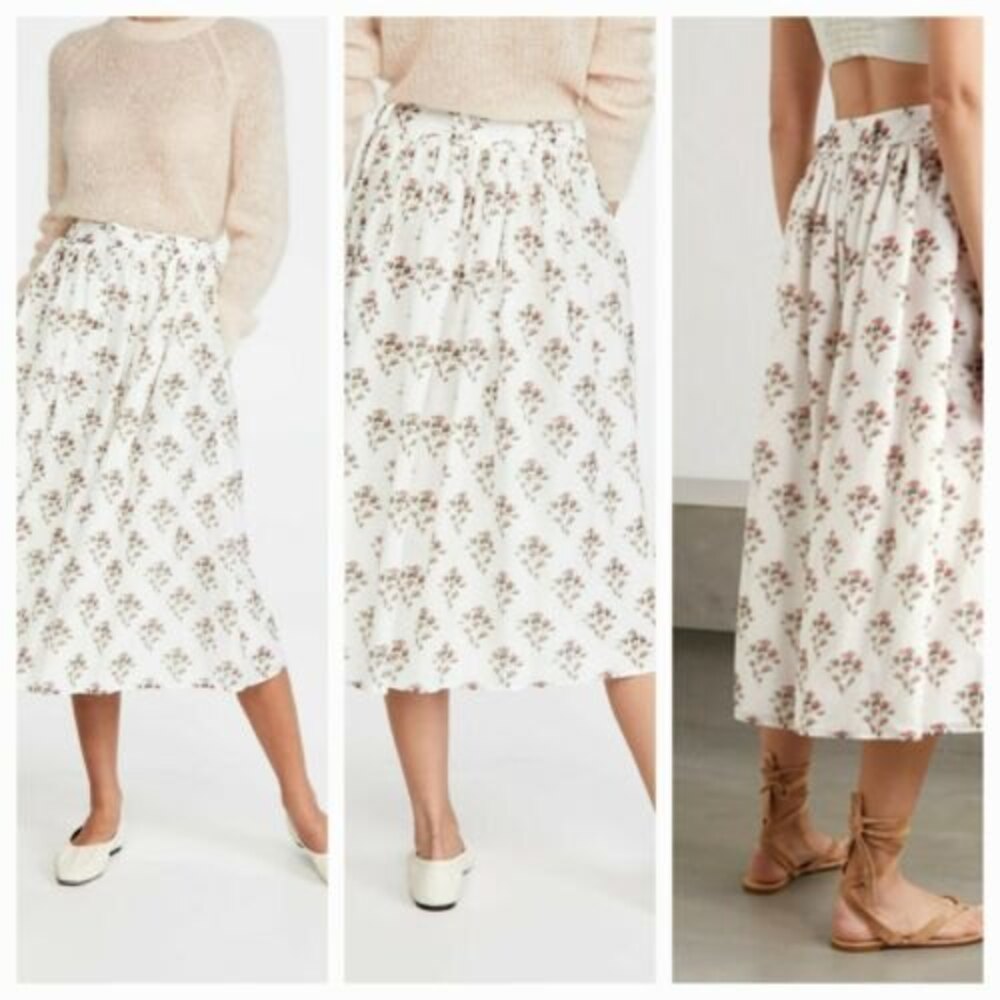 Brock Collection Silk Skirt Cotton Rovere Natural Size 0 floral printed button
